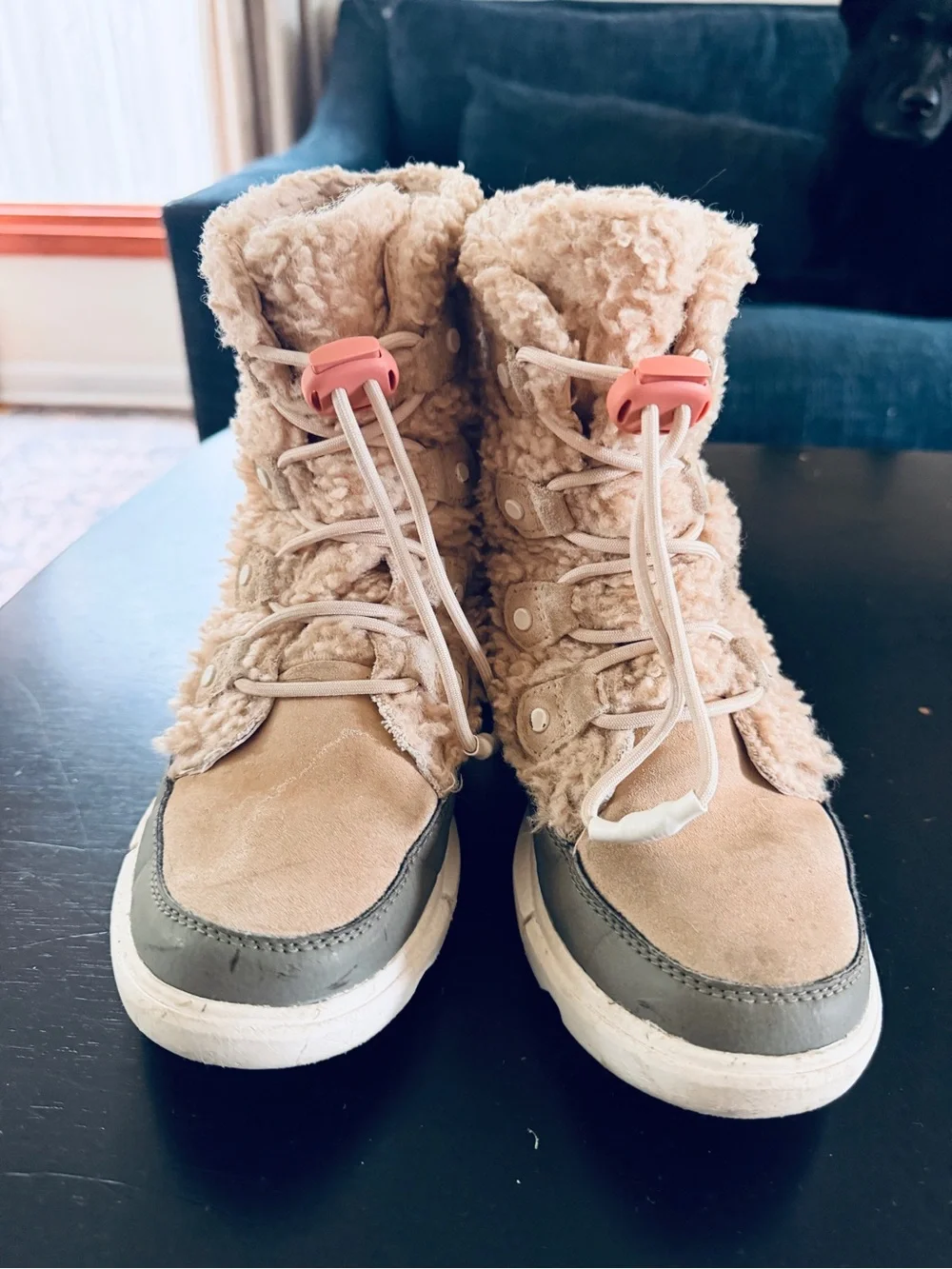 Sorel Girls Explorer Shearling Lace-Up Winter Boots - Beige